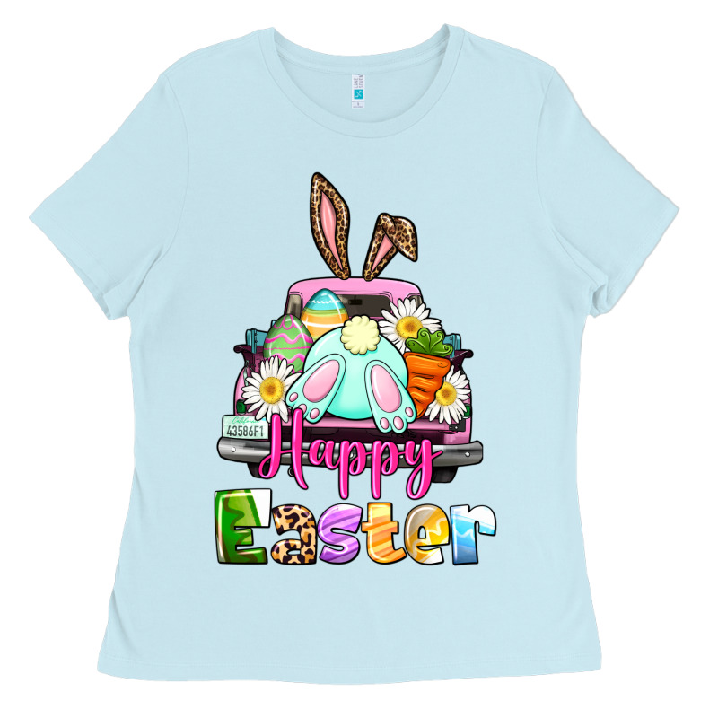 Bunny Happy Easter Truck Ladies Tee by CowGirlArtShop | Teevron