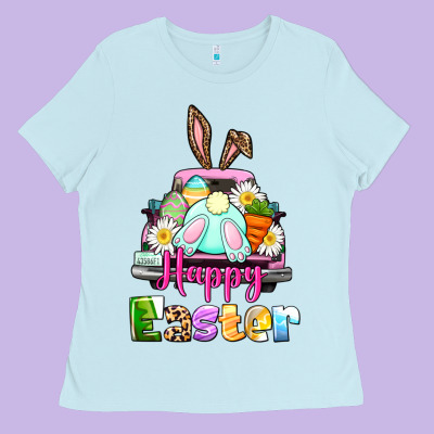 Bunny Happy Easter Truck Ladies Tee Designed By Cowgirlartshop