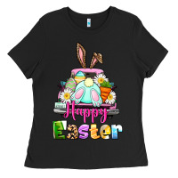 Black Bunny Happy Easter truck Ladies Tee - CowGirlArtShop