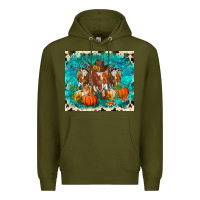 Army Green fall longhorn cows Premium Hoodie - RanaPortraitStore