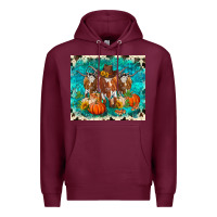 Burgundy fall longhorn cows Premium Hoodie - RanaPortraitStore