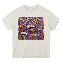Cream American flag lips leopard  tumbler Heavy Core Tee - HowdyJamesFarm