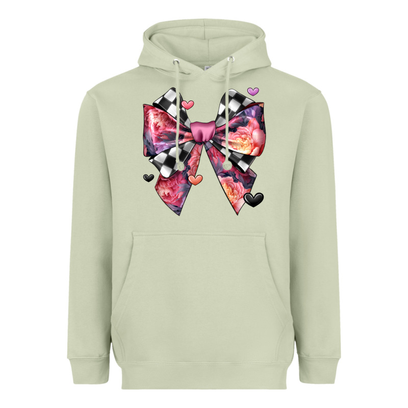 Coquette Bow Floral Checkered Pattern Heavyweight Hoodie by JahusDesignShop | Teevron