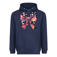Navy coquette bow floral checkered pattern Heavyweight Hoodie - JahusDesignShop