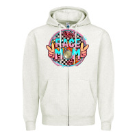 Oatmeal Heather race mom with leopard and peace hand Zipper Hoodie - AdoDesignShop