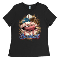 Black Baseball lips Ladies Tee - HowdyJamesFarm