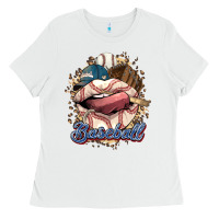 White Baseball lips Ladies Tee - HowdyJamesFarm