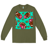 Army Green american football roses and hearts seamless pattern Long Sleeve Tee - BundleAndBundleShop