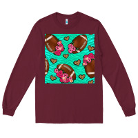 Burgundy american football roses and hearts seamless pattern Long Sleeve Tee - BundleAndBundleShop