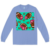 Colony Blue american football roses and hearts seamless pattern Long Sleeve Tee - BundleAndBundleShop