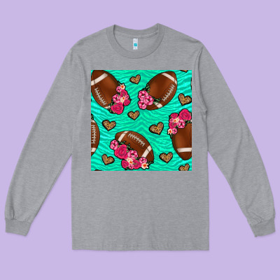 American Football Roses And Hearts Seamless Pattern Long Sleeve Tee Designed By Bundleandbundleshop