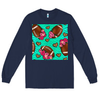 Navy american football roses and hearts seamless pattern Long Sleeve Tee - BundleAndBundleShop