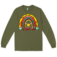Army Green Softball Rainbow Long Sleeve Tee - RanaPortraitStore