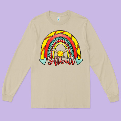 Softball Rainbow Long Sleeve Tee Designed By Ranaportraitstore