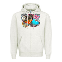 Oatmeal Heather western leopard  racing  hearts Zipper Hoodie - AdoDesignShop