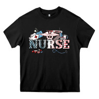 Black American Nurse 4th of july Heavy Core Tee - HowdyJamesFarm