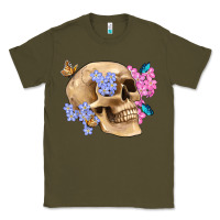 Army Green skull flora butterfly Classic Tee - Artiststas