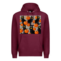 Burgundy black cat with pumpkins tumbler Premium Hoodie - LillyAllenDesigns