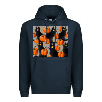 Navy black cat with pumpkins tumbler Premium Hoodie - LillyAllenDesigns