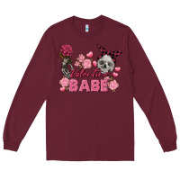 Burgundy Valentine Babe Valentine's Day Skull Long Sleeve Tee - FaDigitalArtStudio