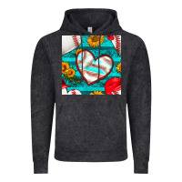 Vintage Black baseball hearts and sunflowers with turquoise gemstone seamless patter Vintage Hoodie - BundleAndBundleShop
