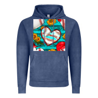 Vintage Denim baseball hearts and sunflowers with turquoise gemstone seamless patter Vintage Hoodie - BundleAndBundleShop