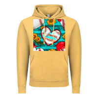 Vintage Mustard baseball hearts and sunflowers with turquoise gemstone seamless patter Vintage Hoodie - BundleAndBundleShop