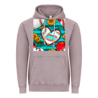 Vintage Zinc baseball hearts and sunflowers with turquoise gemstone seamless patter Vintage Hoodie - BundleAndBundleShop