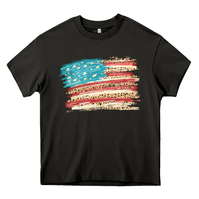 American Flag With Leopard Heavy Core Tee by HowdyJamesFarm | Teevron
