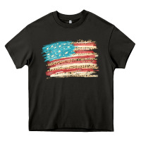Asphalt American flag with leopard Heavy Core Tee - HowdyJamesFarm
