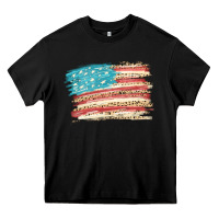 Black American flag with leopard Heavy Core Tee - HowdyJamesFarm