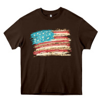 Chocolate Brown American flag with leopard Heavy Core Tee - HowdyJamesFarm