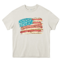 Cream American flag with leopard Heavy Core Tee - HowdyJamesFarm