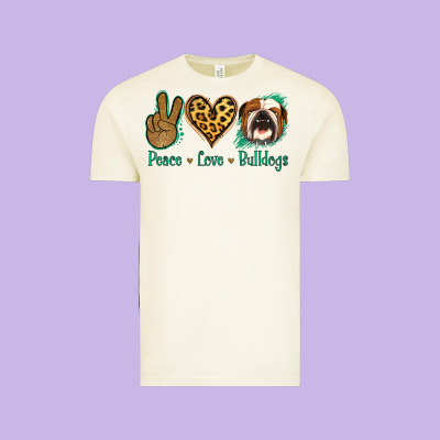 Peace Love Bulldog Vintage Tee Designed By Jasminsmagicworld
