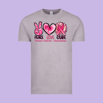 Peace Love Cure Breast Cancer Awareness Vintage Tee Designed By Fadigitalartstudio