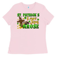 Bubblegum Pink St. Patrick's know Jesus arose Ladies Tee - CowGirlArtShop