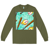 Army Green baseball bat with thunders seamless pattern Long Sleeve Tee - BundleAndBundleShop