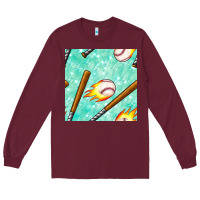Burgundy baseball bat with thunders seamless pattern Long Sleeve Tee - BundleAndBundleShop