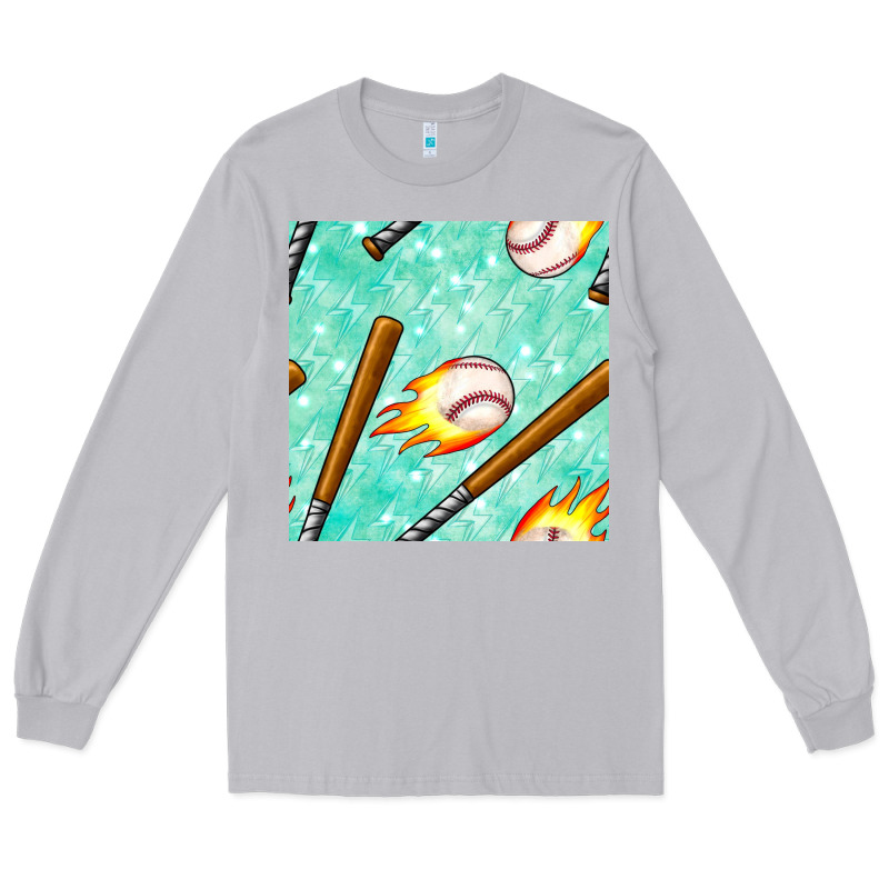 Baseball Bat With Thunders Seamless Pattern Long Sleeve Tee by BundleAndBundleShop | Teevron