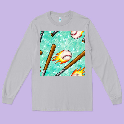 Baseball Bat With Thunders Seamless Pattern Long Sleeve Tee Designed By Bundleandbundleshop