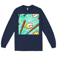 Navy baseball bat with thunders seamless pattern Long Sleeve Tee - BundleAndBundleShop