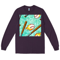 Plum baseball bat with thunders seamless pattern Long Sleeve Tee - BundleAndBundleShop