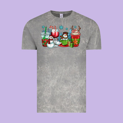 Christmas Snowman Coffee Cups Vintage Tee Designed By Oliviacreatesart