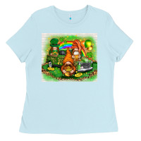 Baby Blue St. Patrick's Day gnomies with truck tumbler Ladies Tee - HowdyJamesFarm