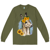 Army Green Sunflower Baby Donkey Long Sleeve Tee - RanaPortraitStore