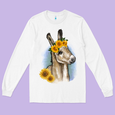 Sunflower Baby Donkey Long Sleeve Tee Designed By Ranaportraitstore