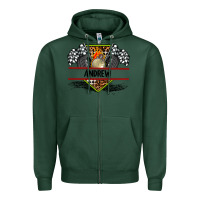 Sports Green custom name race flag and race equipment Zipper Hoodie - AdoDesignShop