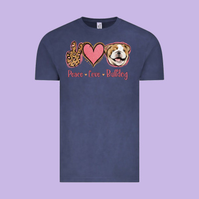Peace Love Bulldog Vintage Tee Designed By Jasminsmagicworld