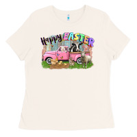 Bone Happy Easter truck with farm animals Easter Day Ladies Tee - CowGirlArtShop