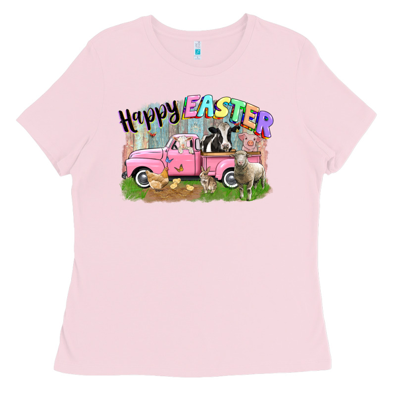 Happy Easter Truck With Farm Animals Easter Day Ladies Tee by CowGirlArtShop | Teevron